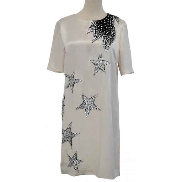 MARC BY MARC JACOBS Cosmo Night Star-Appliquéd Satin Mini Dress Size: L - Picture 9 of 17